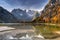 Monte Cristallo Mountains in the autumnal scenery of the Dolomites, South Tyrol. Italy