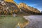 Monte Cristallo Mountains in the autumnal scenery of the Dolomites, South Tyrol. Italy