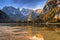 Monte Cristallo Mountains in the autumnal scenery of the Dolomites, South Tyrol. Italy