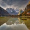 Monte Cristallo Mountains in the autumnal scenery of the Dolomites, South Tyrol. Italy