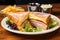 monte cristo sandwich served with a side salad