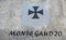 monte gaudio maltese cross on marble, detail of analemmatic sundial, coat of arms of the Templar order
