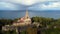 Monte Urgull near the Atlantic ocean. A drone shot of the town of San Sebastian, Spain, UHD, 4K