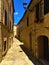Montecassiano town, Marche region, Italy. Medieval buildings, precious ancient street, beauty, history and time