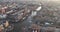 Montelbaanstoren Amsterdam urban canals Aerial city view at golden hour sunset. Historic city center. Facades touristic