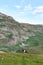 Montenegro, Durmitor national park. Horses grazing in a green meadow, Sunny summer day