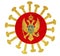 The Montenegro national flag with corona virus or bacteria