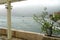 Montenegro port, wavy sea and misty weather