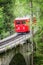 Montenvers touristic red train, going from Chamonix to Mer de Glace, Mont Blanc Massif France