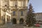 Montepulciano square with Christmas tree near the Grifi and Leoni well