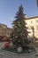 Montepulciano square with Christmas tree near the Grifi and Leoni well