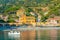 Monterosso al Mare, Colorful cityscape on the mountains over Mediterranean sea in Cinque Terre Italy