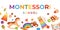 Montessori banner design, cute rainbow wooden toys for early development of baby kids