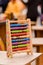 Montessori toy abacus in a school to learn how to count