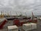 Montevideo, Uruguay - September 09 2022: View of the port of Montevideo from the river, the customs building and neighborhood of