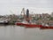 Montevideo, Uruguay - September 09 2022: View of the port of Montevideo from the river, the customs building and neighborhood of