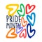 Month of sexual diversity celebrations. Hand-lettered logo with rainbow-colored hearts