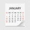 Monthly calendar 2018 with page curl. Tear-off calendar for January. White background.