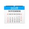 Monthly calendar 2018. Tear-off calendar for November. White background. Vector illustration