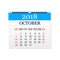 Monthly calendar 2018. Tear-off calendar for October. White background. Vector illustration