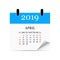 Monthly calendar 2019 with page curl. Tear-off calendar for April. White background. Vector illustration