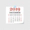 Monthly calendar 2019 with page curl. Tear-off calendar for December. White background. Vector illustration