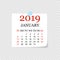 Monthly calendar 2019 with page curl. Tear-off calendar for January. White background. Vector illustration