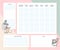 Monthly calendar planner page design template for children. Cute hand drawn little mouse character.