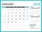 Monthly calendar template for 2024 year. January 2024 year, Week Starts on Sunday, Desk calendar 2024 design, Wall calendar,