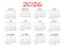 Monthly calendar template for 2026 year, simple calendar design, Planner, Week Starts on Sunday, Wall calendar 2026 design