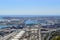 Montjuic hill, view of the sea and industries in Barcelona, Barcelone, Spain.