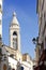 Montmartre, narrow street overlooking a Basilica