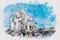 Montmartre, SacrÃ©-coeur basilica watercolor painting