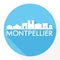 Montpellier France Flat Icon Skyline Silhouette Design City Vector Art Round Logo.