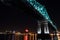 Montreal 375th anniversary. Jacques Cartier Bridge. Bridge panoramic colorful silhouette by night