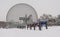 Montreal biosphere and Jean Drapeau park covered in snow