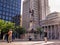 MONTREAL, CANADA - 06 24 2016: The Maisonneuve Monument in front of Aldred Building in heart of Montreal. It is a