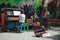 MONTREAL, CANADA, JUNE 22, 2016: Defocused view of street musicians playing outdoors at free piano in Montreal