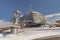 Montreal casino and obelisque oblique sculptureon a sunny winter day