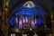 Montreal Notre Dame Basilica, inside the Catholic church - pipe organ, ancient decoration, Gothic style, stained glass windows, co