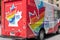 Montreal, Quebec/Canada - 07-17-2018 Colorful Canadian mail truck with rainbow graphics