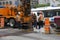 Montreal, Quebec, Canada- July 19 2016 - road repair laborers cr