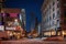 Montreal, Quebec, Canada - March 11, 2016: Evening in downtown Montreal city, early sunset. Image can have grain or noise when vie