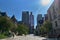 Montreal, Quebec, Canada September 14, 2018: McGill Campus - State Research University in English. A young family walks in the