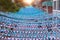 Montreal, Quebec, Canada, September 29, 2018: Iconic pink rainbow balls hanging over the village in Sainte-Catherine street of