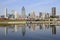 Montreal skyline reflected into Lachine Canal, Canada