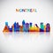 Montreal skyline silhouette in colorful geometric style.