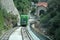 Montserrat mountain funicular to Santa Cova. The Benedictine abbey Santa Maria de Montserrat, Spain