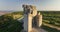 The monument 1300 years Founders of Bulgarian State in Shumen, Bulgaria and aerial panorama view of city and mountain landscape