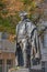 Monument of American general Baron von Steuben in historical downtown of Magdeburg, Germany, in Autumn colors